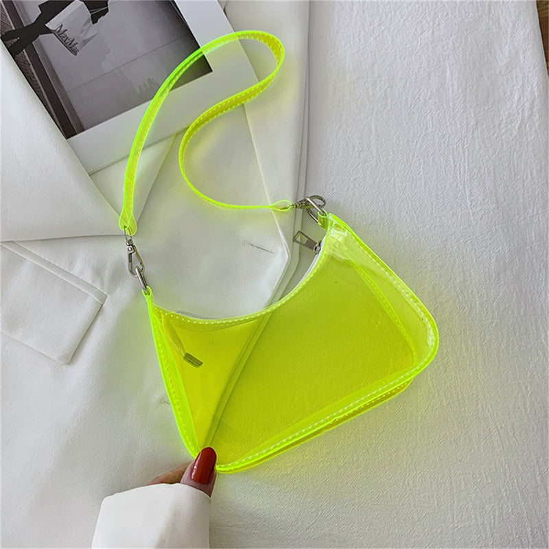 the NEON BAG - Clear Jelly Shoulder Bag for Women, Small Zipper Underarm Purses & Fashion Handbag