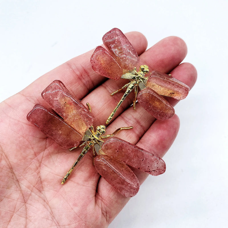 the DRAGONFLY - 2pcs Natural Mixed Material Energy Reiki Stone Dragonfly Carving Decoration Crystal Quartz Healing High Quality Gemstone For Gift