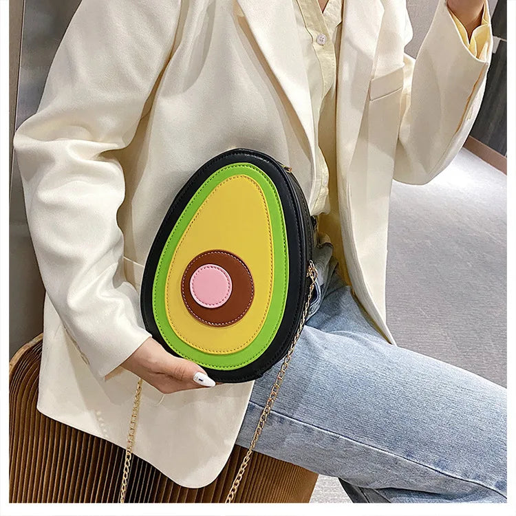 the AVOCADO - Summer Fruit Purses/Handbags for Women, Cute Girls Chain Shoulder Bag Round Leather Small Crossbody Bag Novelty Purse