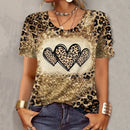 the I AM THE STORM - Leopard Print Heart Print Summer Short Sleeve 0-Neck T-Shirts for Women