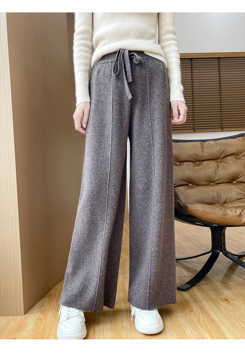 2024 Autumn/Winter New Knitted Women's High Waist Pants,Casual And Loose.  Straight Leg, personalized Floorpants With Elasticity