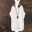 the BOHO BLOUSE - Summer Casual Solid Loose Plain O-Neck Asymmetrical Short Batwing Sleeve Blouse for Women