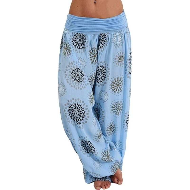 Summer Women's Fashion Printed Long Wide Leg Pants Loose Bohemian Casual Vintage Harlan Casual Pants