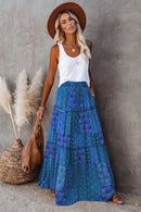 the PATCHWORK BOHO - Long Skirt Retro Loose Casual High Waist Skirt Bohemian Style Patchwork Pleated Pocket Skirt