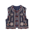 the STITCH BOHO - Women's Vintage Floral Pattern Embroidered Vest Sleeveless Open Front Versatile Short Outerwear Boho Cardigan Crop Vests