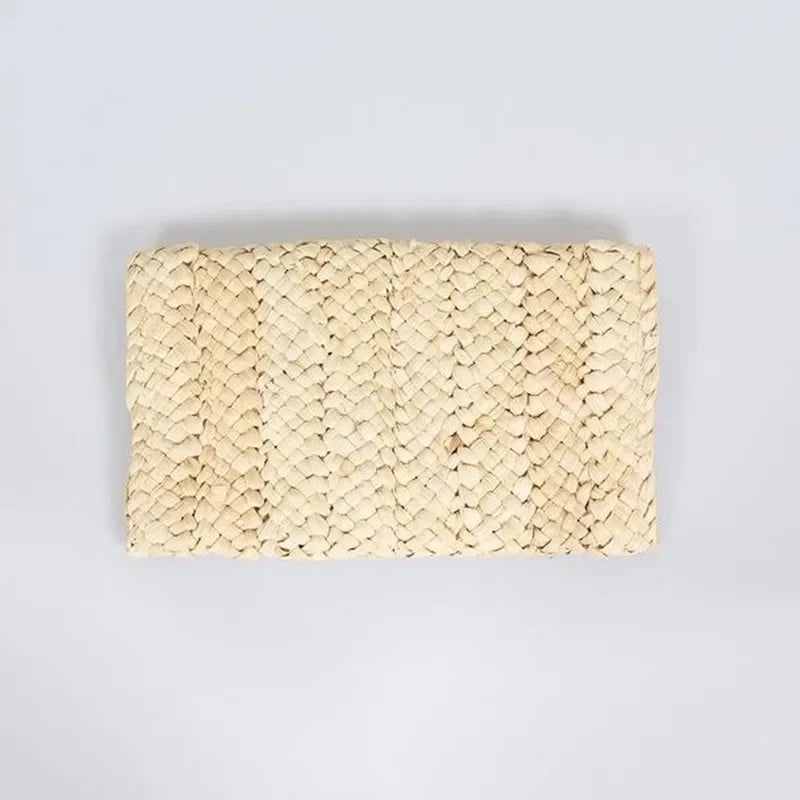 the LETTER BAG - Fashionable Corn Husk Straw Bags, Hand-Woven Women Clutch, Envelope Handbag Long Purse for Female, Summer Beach Bag