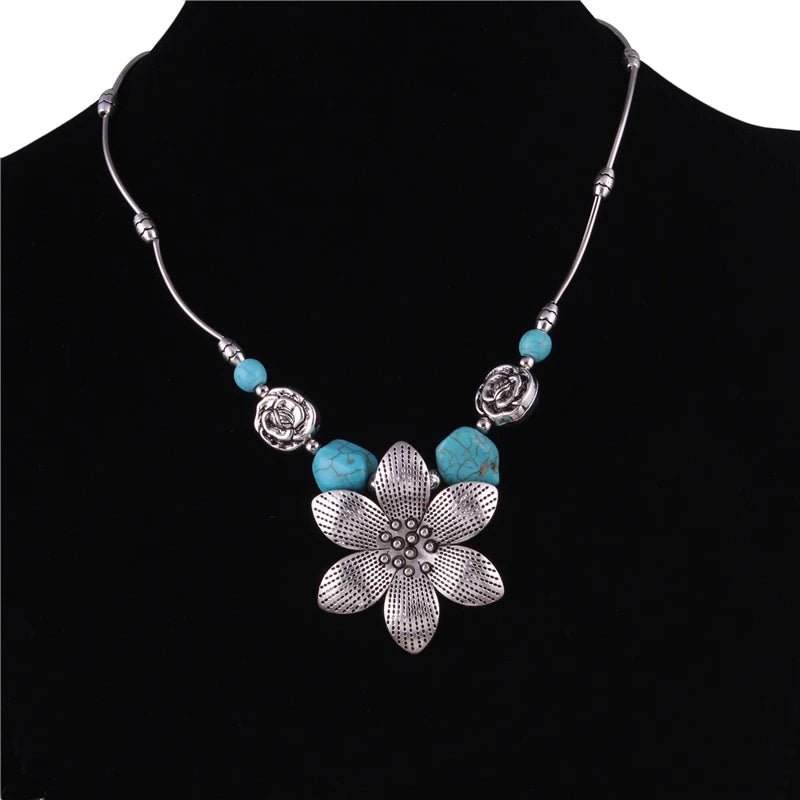 the AQUA MARINE - Bohemian Turquoise Natural Stone Pendants Necklace for Women