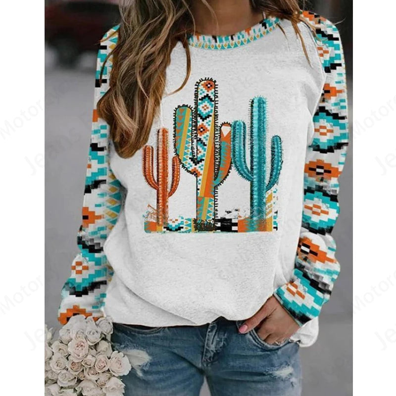 Ethnic Feather 3d Print Crew Neck Hoodie Women Fashion Casual Vintage Hoodies Women Sweats Hooded Coat Clothes Femme Sudadera