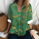 the GALLERIA - Van Gogh's Oil Painting Print Sunflower Pattern Long Sleeved Shirt Loose Lapel Blouse