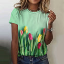 the GARDEN GIRL - Flower Printed Oversized Short Sleeve Blouse T-Shirts for Women