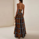 the DESIGNER BOHO - Spring/Summer Hollow Off Shoulder High Waist Lapel Sleeveless Bohemian Casual Pleated Long Dress