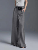 the SLACKS - Urban Female Fashion Loose Straight High-Waisted Pleated Split-Front Trousers