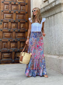 the SUNDAY STROLL - Boho Fashion Long Floral Summer/Autumn Loose Casual Elastic Waist Big Hem Long Skirts