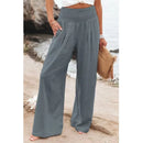 the CASUAL BOHO - Women Casual High Elastic Waist Cotton Linen Boho Beach Wear Wide Lag Pants Loose Oversize Casual Pants