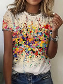 the SPLATTER - Colorful Abstract Print O-Neck Casual Short Sleeve Oversized T-Shirts for Women