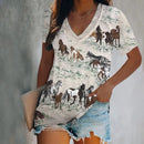 the YELLOWSTONE - Horse 3D Print Casual Fashion Short Sleeve V-Neck T-Shirts for Women
