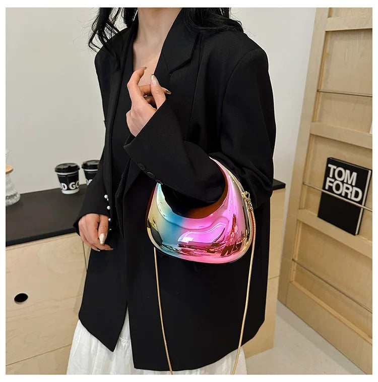 the GLAM BAG - Luxury Designer Evening Clutch, Clear Acrylic Women Handbags, Fashion Shoulder Bag, Half Moon Wedding Purses