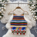 the HIPPIE BOHO - Bohemian Rainbow Knit Hooked Flower Hollow Out Sleeveless Summer Beachwear Colorful Camis