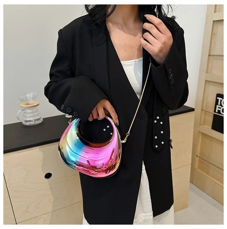 the GLAM BAG - Luxury Designer Evening Clutch, Clear Acrylic Women Handbags, Fashion Shoulder Bag, Half Moon Wedding Purses