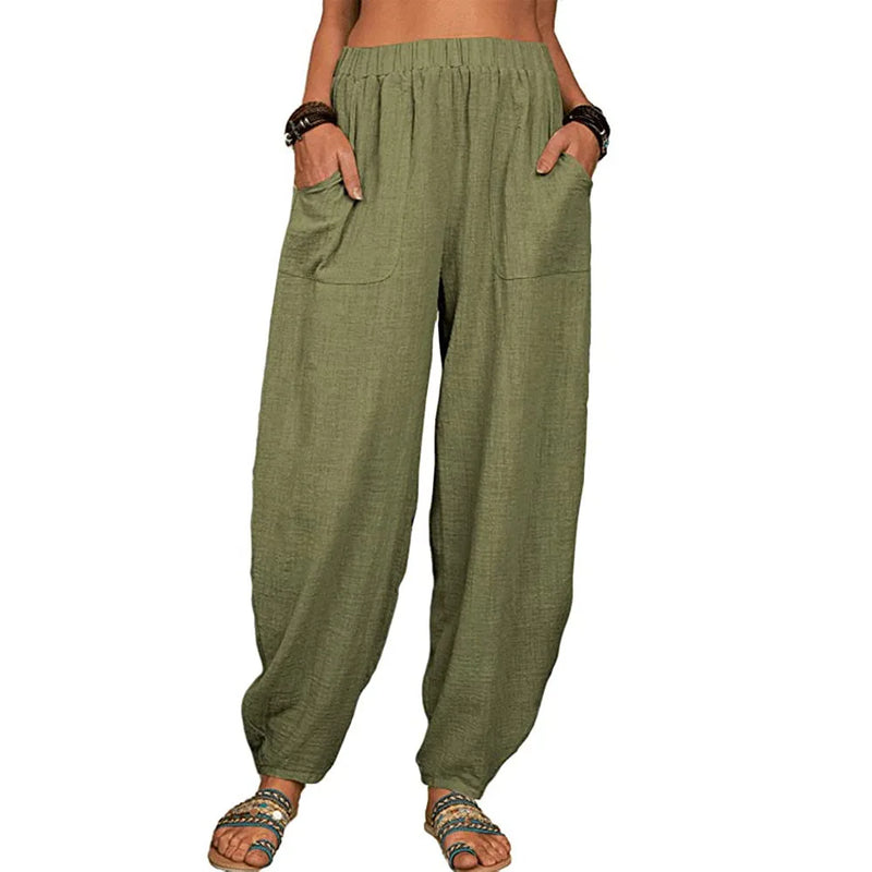 Casual Women Harem Pants Summer Female Cotton Linen Loose Wide Leg Long Pants Homewear LRFZ-922