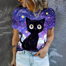 the BLACK CAT GALAXY - Breathable Cat Print Casual Comfortable Loose O-Neck High Quality Elegant Fashion T-Shirts for Women