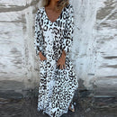 the LOUNGER BOHO - Vintage Leopard Print Bohemian Casual V-Neck Loose Long Sleeve Maxi Dress for Women