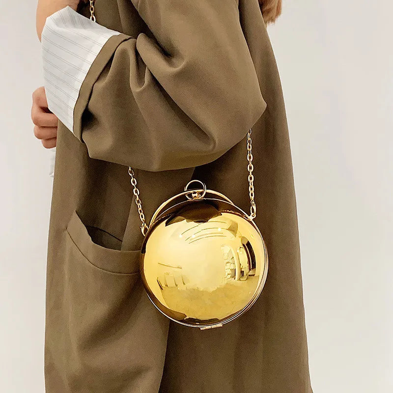 the BALL BAG - Luxury Women Round Ball Evening Bag, Fashion Smooth Bright Surface Clutch Bag, Ladies Crossbody Bag, Party Chain Handbag Purse