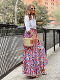 Boho Women Long Floral Skirts Summer Autumn Loose Casual Skirt Fashion Elastic Waist Big Hem Long Beach Skirt Women Clothes