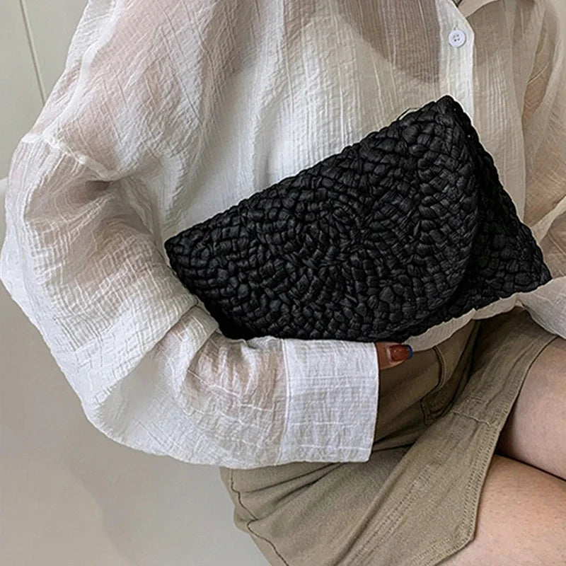 the LETTER BAG - Fashionable Corn Husk Straw Bags, Hand-Woven Women Clutch, Envelope Handbag Long Purse for Female, Summer Beach Bag