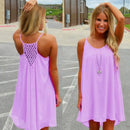 the NEON BOHO - Summer Beach Loose Casual Sleeveless Spaghetti Strap Hollow Out Mini Dress