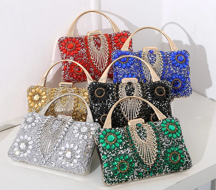 the TREASURE - Rhinestone Beaded Clutch Evening Bag, Women Wedding Party Purse, Evening Banquet Bag