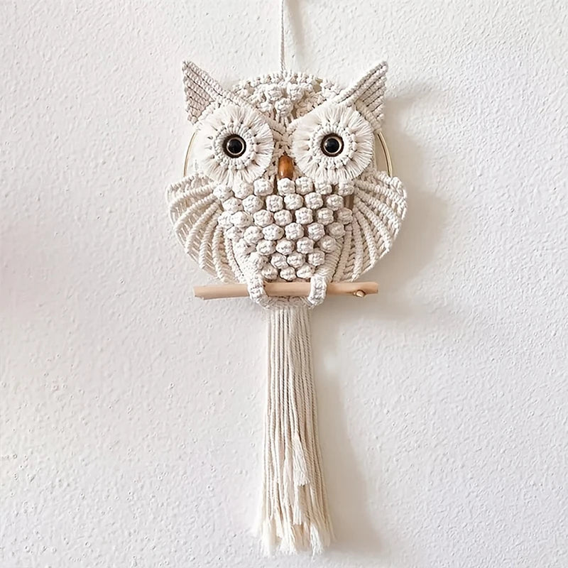 the MACRAME OWL - Owl Tapestry Hand-Woven Owl Dream Catcher Wall Hanging Macrame Mandala Tassel Boho Decor, DIY Apartment Dorm Room Home Decoration