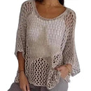 the STAR NET - Fashionable Fishnet Pullover Crochet Stylish O-Neck Knit Blouse