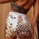 the SEQUIN - Women's Punk Sequins Metal Chain Hollow Out Mini Skirt