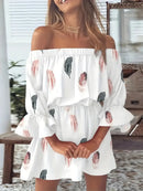 the BONFIRE BOHO - Women's Sexy Summer Off Shoulder Floral Blouses Boho Casual Backless Slash Neck Mini Sundress