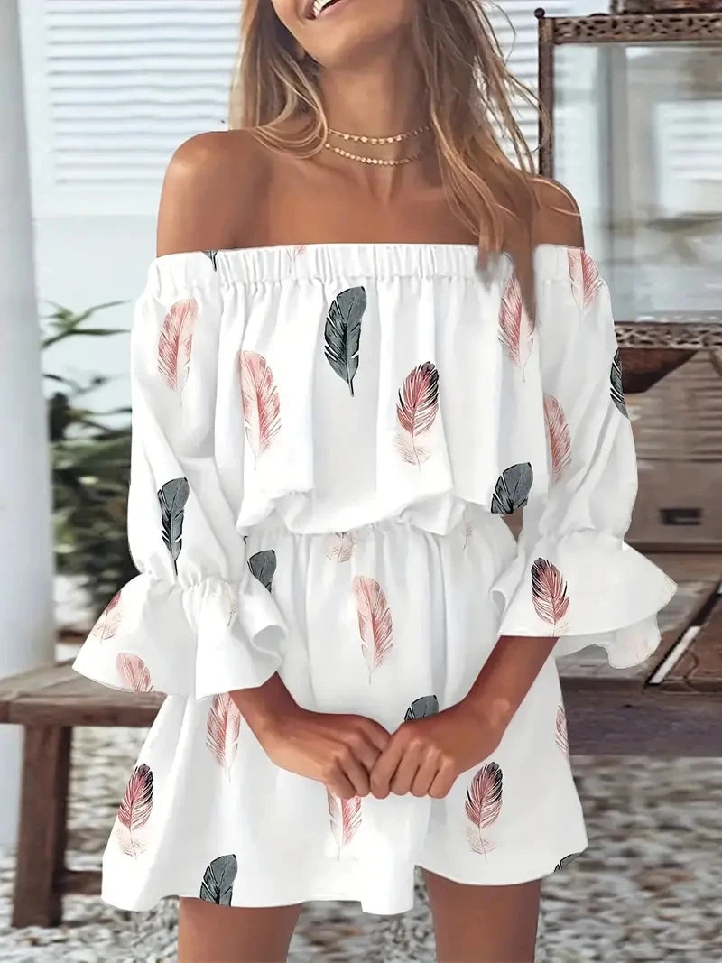 Women Sexy Top Summer Off Shoulder Floral Blouses Women 2023 Boho Casual Backless Blouse Female Holiday Slash Neck Tops Clothing