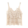 V-neck Vest Tops Women Summer Sleeveless Crochet Knitting Tops Hollow Lace Knitted Sling Tops Streetwear ropa de mujer