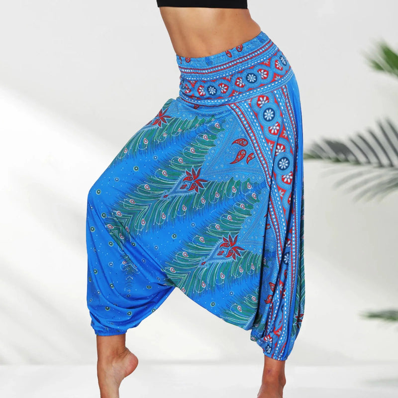 2024 Summer New Women'S Bohemian Yoga Pants Hippy Harem Smocked Waist Trousers Flowy Loose Beach Pants Women Rayon Pantalones