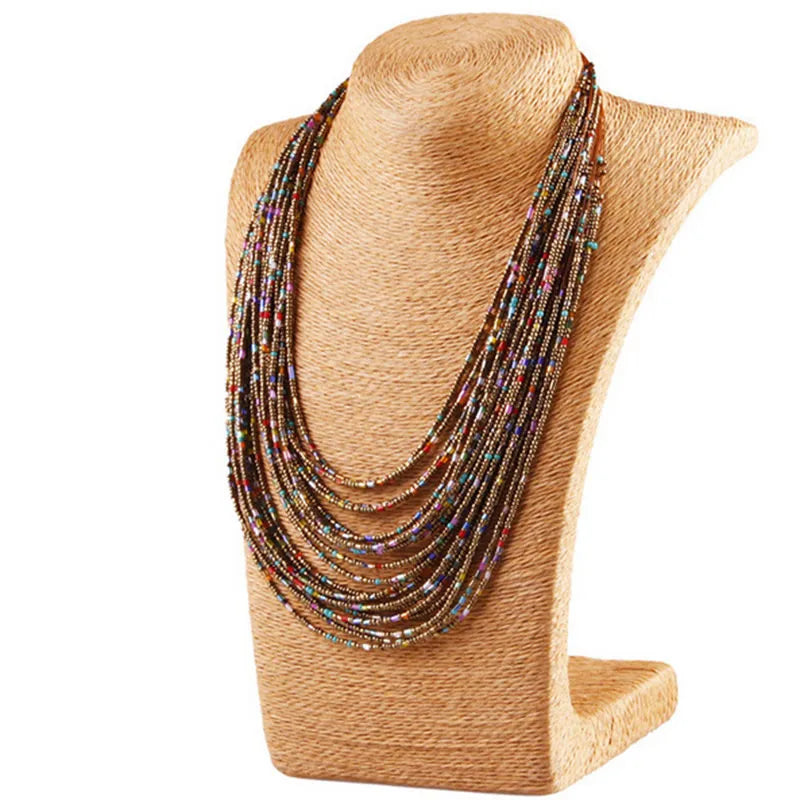 the BEADED STRANDS - African Acrylic Beads Jewelry Sets Bohemia Multi-in-One Necklace Women's Fashion Statement Multilayer Necklace Jewelry