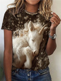 Unicorn Print T-shirt, Casual Crew Neck Short Sleeve Top For Spring & Summer, Women's Clothing