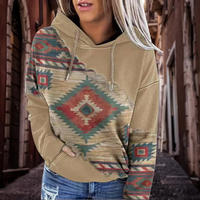 Women's Hoodie Sweatshirt Pullover Vintage Ethnic Neon Geometric Vintage Ethnic Street Casual Hoodie Long Sleeve Top