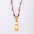 the AMULET - Star Celestial Blue Green Evil Eye Long Knot Beaded Necklace, Boho Nature Cotton Cord Amulet Jewelry