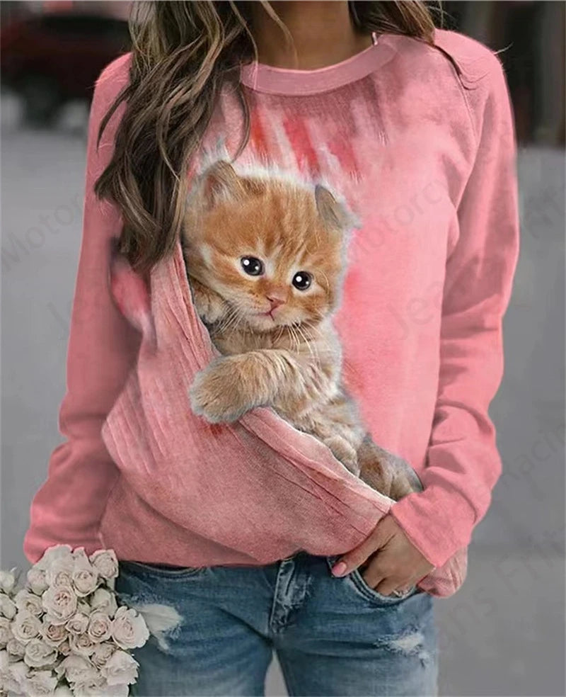 Sleeping Cat 3d Print O-Neck Hoodie Women Fashion Cute Graphic Hoodies Women Sweats Outwear Coat Sportwear Clothes Sudadera Lady