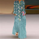 the RUNWAY BOHO - Elegant Bohemian Retro Style Large Swing Long V-Neck Long Sleeved Pocket Printed Loose Dress for Women