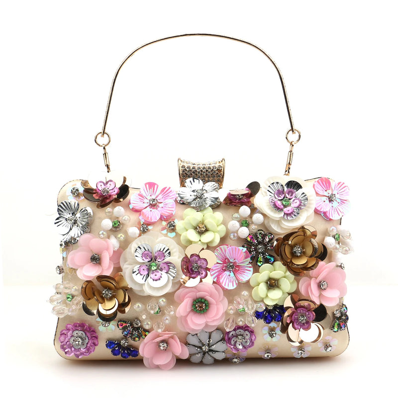 the FLOWER SHOP - Fashion Women Bags, Flower Diamonds Embroidery Small Clutch, Luxury Lady Handbags, Evening Bags, New Arrival Chain Shoulder Purse