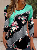 the ENGLISH GARDEN - Women's Vibrant Casual Fashion Floral Pattern 3D Print Crew Neck Long Sleeve Shirts