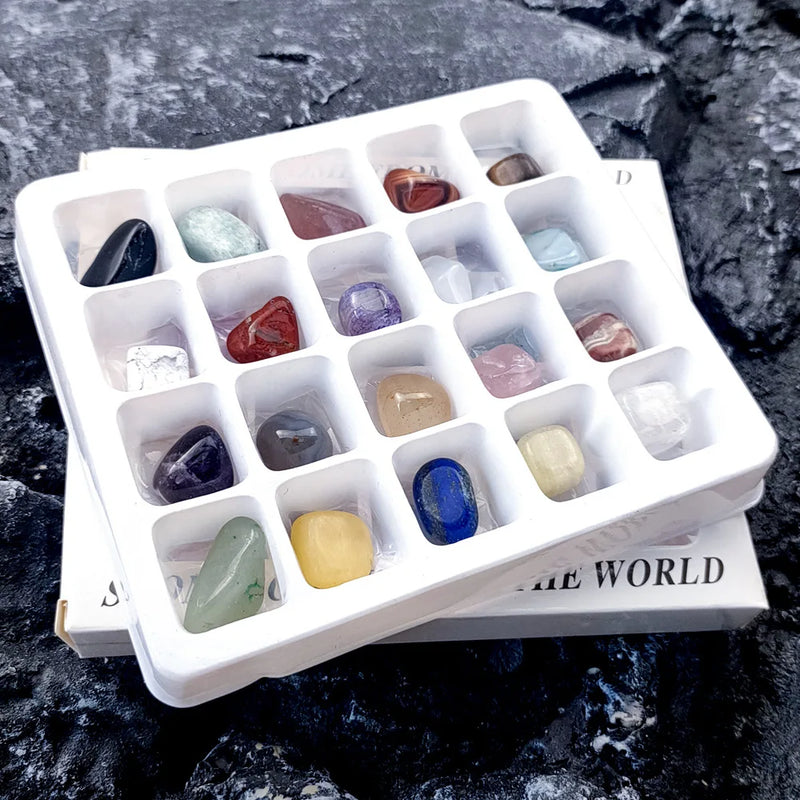 the GEM GIFT BOX - 1 Box Gift Raw 20 PCS Gemstones Collectible Sample Home Student Decoration Ore Mineral Specimen Quartz Crystal Polished Stone