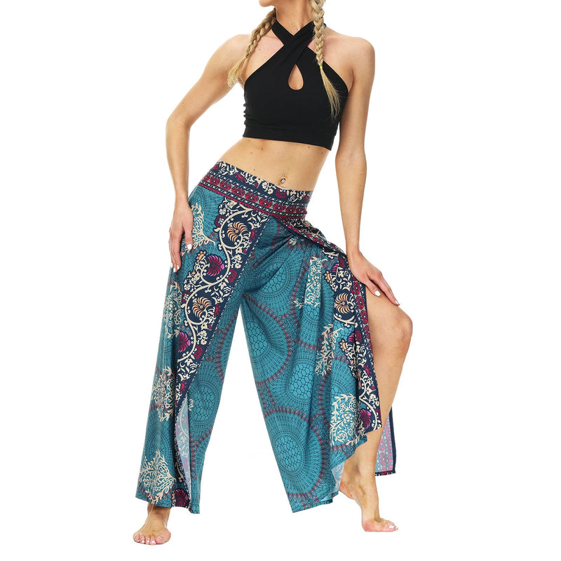 Women's Casual Soft Slit Leg Pants, Harem Dance, Beach Boho Baggy Yoga Pants, Lady Loose Wide Leg Wrap Long Pants, Summer