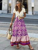 the SUNDAY STROLL - Boho Fashion Long Floral Summer/Autumn Loose Casual Elastic Waist Big Hem Long Skirts