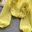 the SHEER BOHO - Women's Loose O-Neck Long Sleeves Sheer Bohemian Transparent 3D Floral Blouse